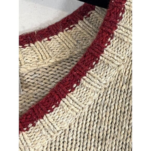 Cardinal Bird Silk Knit Sweater Tan XL Earthy Neutral Festive Embroidery Preppy - Picture 9 of 12